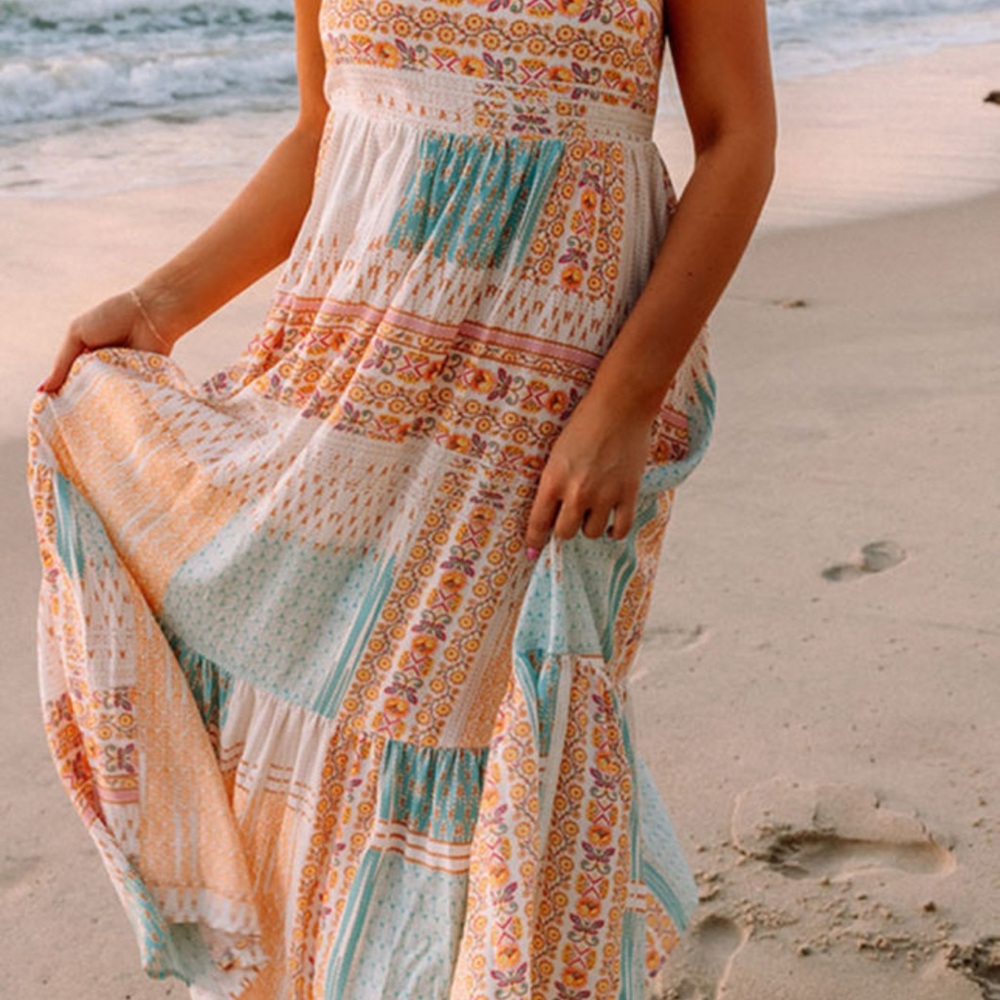 Bohemian Patchwork Spaghetti Strap Maxi Dress - image 1